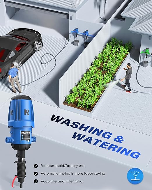 NEWTRY Fertilizer Injector for Drip Irrigation, 0.1%-0.9% Adjustable Dosing Pump, 3/4'' NPT Water Powered Liquid Doser for Garden, Greenhouse, Irrigation & Hydroponic System, Farm, Grow Tent