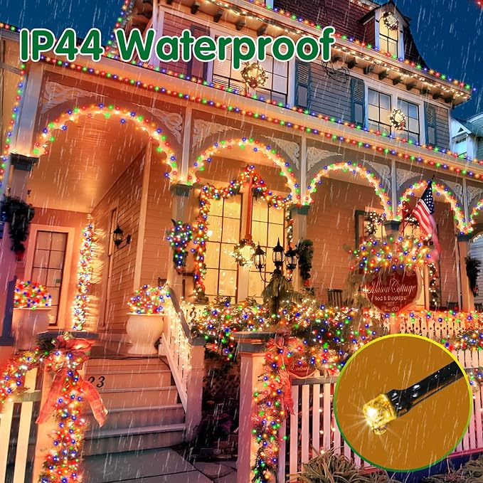 XURISEN 403FT 1000 LED Christmas Lights Outdoor Green Wire String Lights 8 Modes with Timer Memory Waterproof Fairy Light Plug in for Xmas Tree Wedding Yard Party Holiday Decorations(Multicolor)