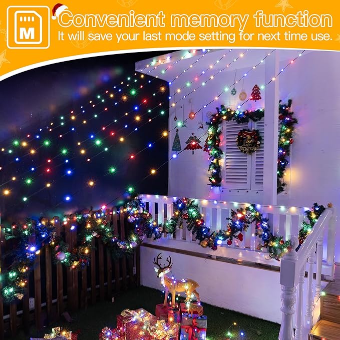 Ollny Christmas Lights 800 LED 262FT Plug in, IP67 Waterproof Green Wire Outdoor Christmas Lights with Remote, 8 Modes with Timer String Light for House Indoor Xmas Decorations Multicolored