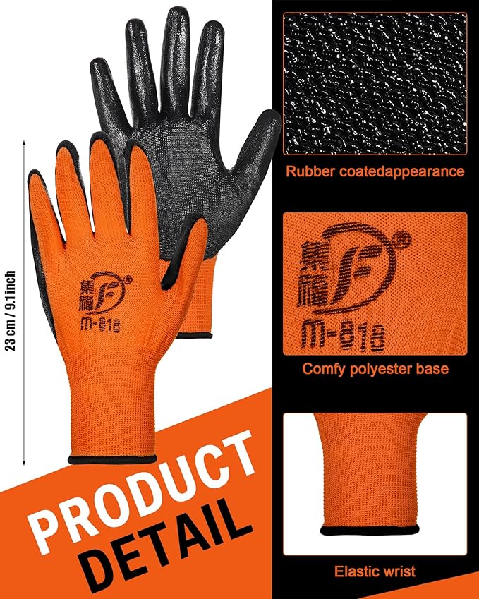 72 Pairs Gardening Work Gloves Bulk for Men Women, Rubber Coated Garden Multipack Safety Construction Glove