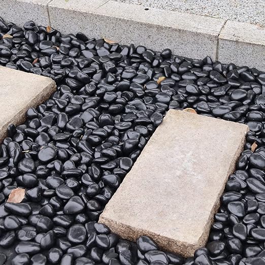 10Ib Black River Rocks for Landscaping-Polished Pebbles for Plants-Garden Decorative Stones-1-2" Large Plant Rocks,Ideal for Aquarium, Home Decor