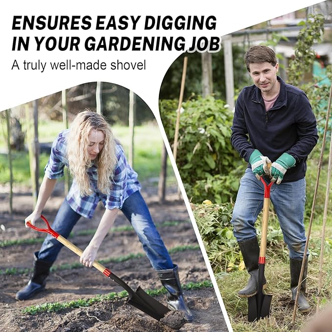 Nohovu Spade Shovel for Digging, Heavy Duty Shovel with D-Handle, Trench Shovel for Gardening, 45 Inches