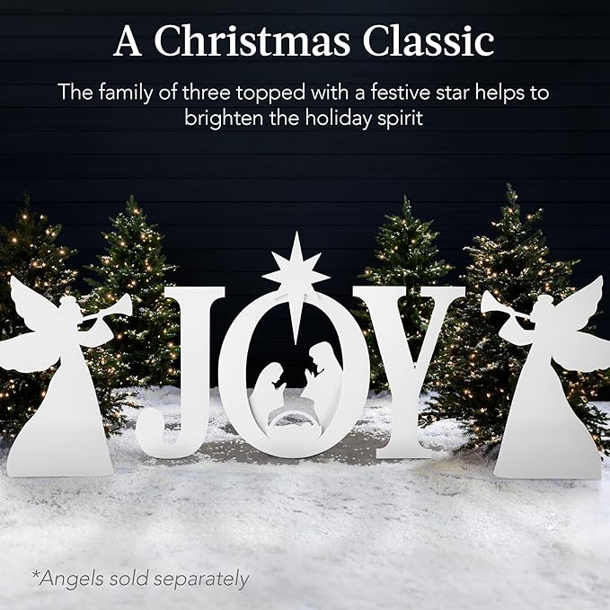 Best Choice Products 46in Outdoor JOY Christmas Nativity Decoration, 3 Piece Yard Decor Sign Holy Weather Resistant PVC Silhouette for Garden - White