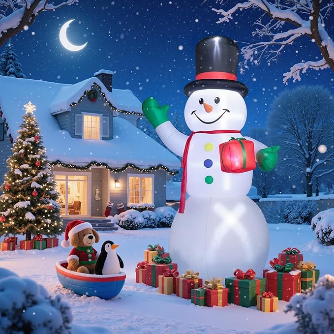 Dawdix 15FT Christmas Decor Inflatable Snowman, Blow Up Yard Decor Snowman with LED Lights & Magic Hat, Winter Outside Decorations for Yard Garden Patio Lawn Holiday Xmas Party Garden, for Him, Her