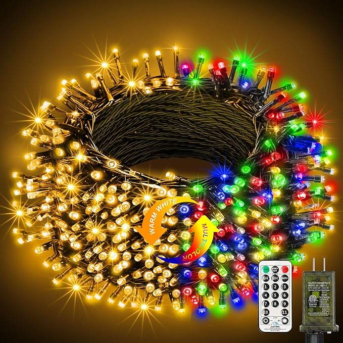 btfarm Color Changing Christmas Lights Outdoor, 82FT 200 LED Christmas Tree Lights Indoor with Remote, Timer Twinkle String Light Waterproof for Xmas Wedding Party Decor, Warm White & Multicolor