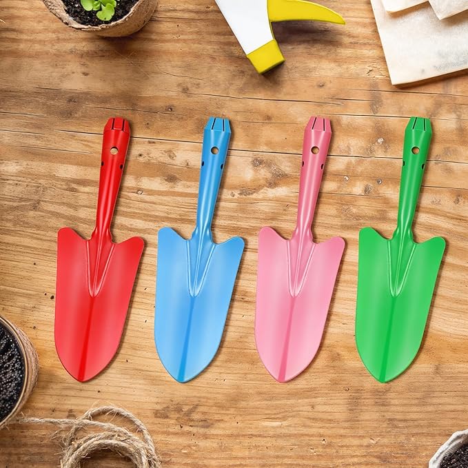 20 Pack Mini Colorful Metal Hand Shovel Digging Trowel Set Transplanting Garden Shovel for Flower Soil Planting Succulent Women Men Gift Indoor Outdoor, 4 Colors Gardening Tools 11 x 3 Inch