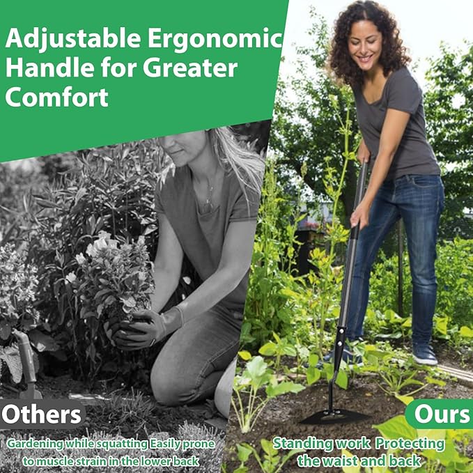 Hollow Hoe Garden Tool Long Handle 56" for Digging, Weeding, Hoeing, Cutting and Loosing Soil, Sickle Garden Hoe Heavy Duty Landscaping Tools