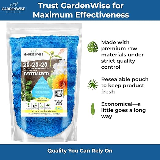 20-20-20 Water-Soluble Fertilizer – Powder for Liquid Plant Food for Indoor & Outdoor Plants, Orchids, Vegetables, Lawns, Flowers – 20 20 20 Fertilizer 5 Quarts (10 lbs)
