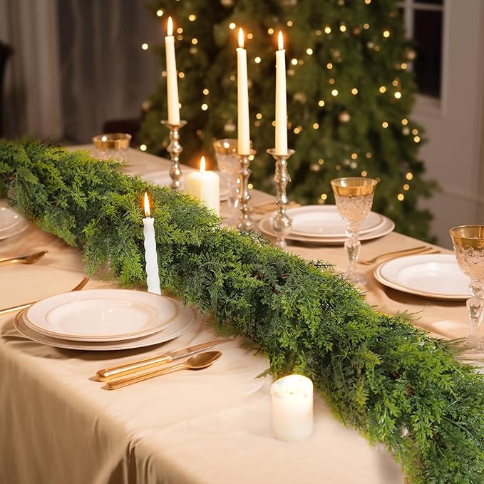 WBHome 2PCS Real Touch Juniper Garland for Christmas Holiday Seasonal Outdoor/Indoor Home Decor, 6FT Long