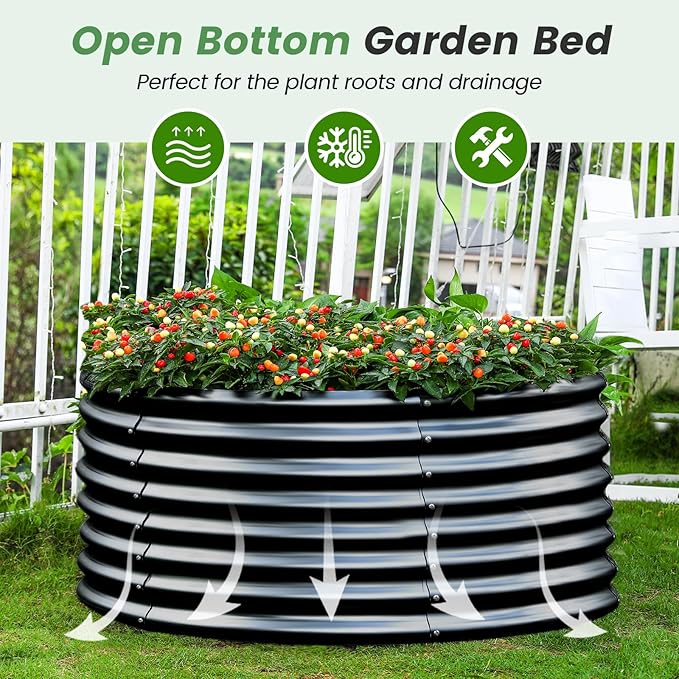 Land Guard 4×4×2ft Galvanized Raised Garden Bed Kit 2Pcs, Planter Raised Garden Beds Outdoor, Round Clearance Raised Garden Beds for Gardening Vegetables (Gray)