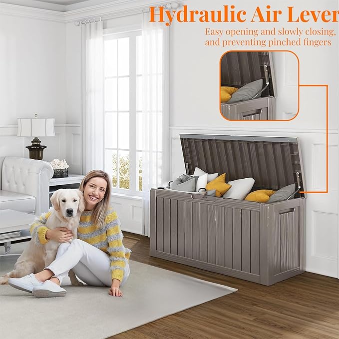 80 Gallon Resin Deck Box, Lockable Patio Outdoor Storage Box for Furniture, Garden Tools and Tools Storage, Waterproof Outside Storage Boxes - Grey