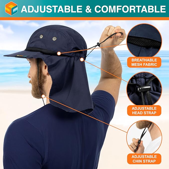 SUN CUBE Sun Hat for Men, Wide Brim Fishing Hat Neck Flap Cover Men, Women, Hiking, Camping, Sun Protection UV, Gardening
