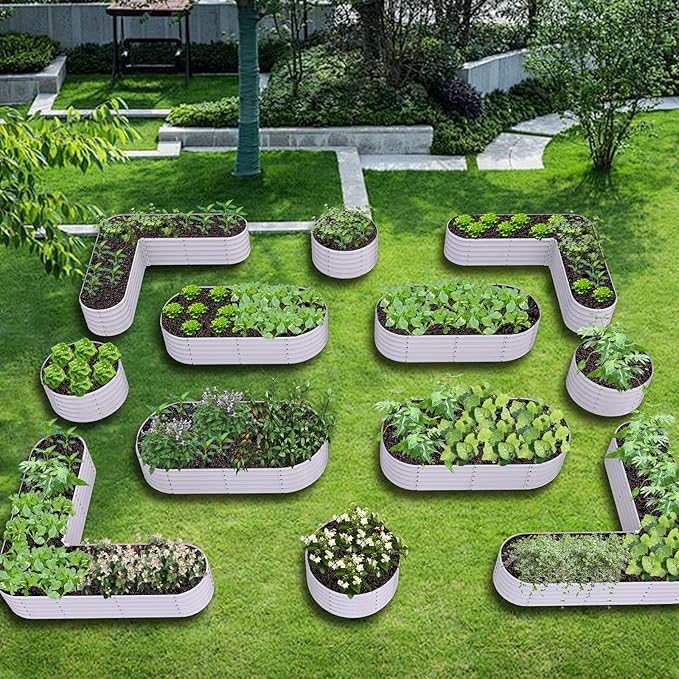 A ANLEOLIFE 12-Pack 4X4X1.5ft & 6X2X1.5ft & 81x81x18 in Deep Root Galvanized Raised Garden Beds Outdoor for Planting Vegetables Flowers Herb, Antique White