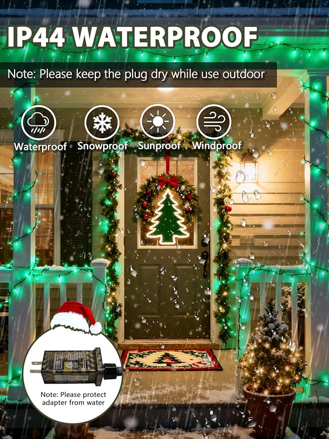 Voice Controlled Christmas Lights with Remote, 99 FT 300 LED String Lights Indoor Outdoor with 12 Modes 3 Timers, Dimmable Twinkle Light Plug in Waterproof for Xmas Tree Yard Party Decorations, Green