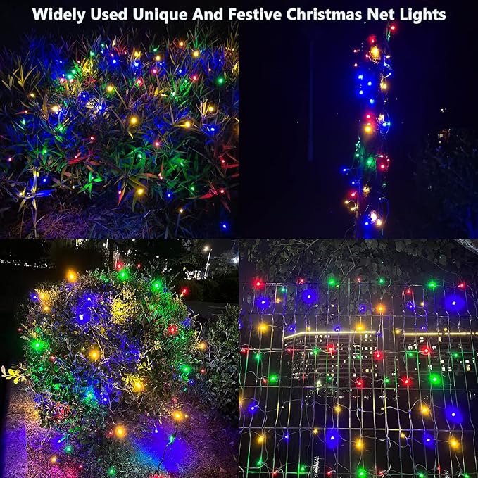 LED Christmas Net Lights Outdoor Christmas Decorations for Bushes,100LED 5ftx5ft Connectable Green Wire Net Christmas Lights for Outdoor indoor Yard Mesh Shrub Tree Decor ,UL Certified(Multicolor)