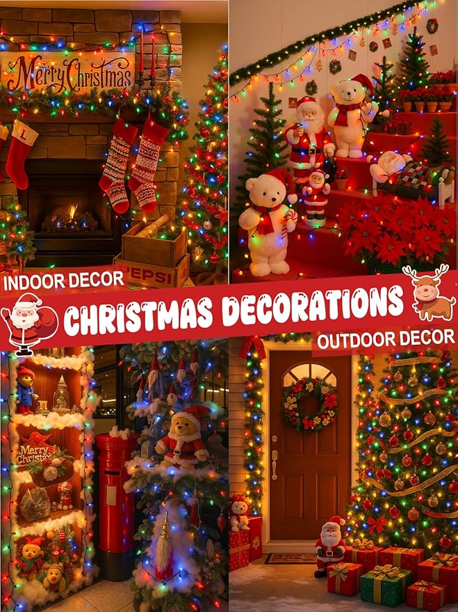 Upgraded 250 LED C6 Connectable Christmas String Lights Multicolor, 82FT Waterproof Christmas Twinkle Light Outdoor, Plug in Fairy Lights Indoor with 13 Modes & Timer for Christmas Tree Decorations