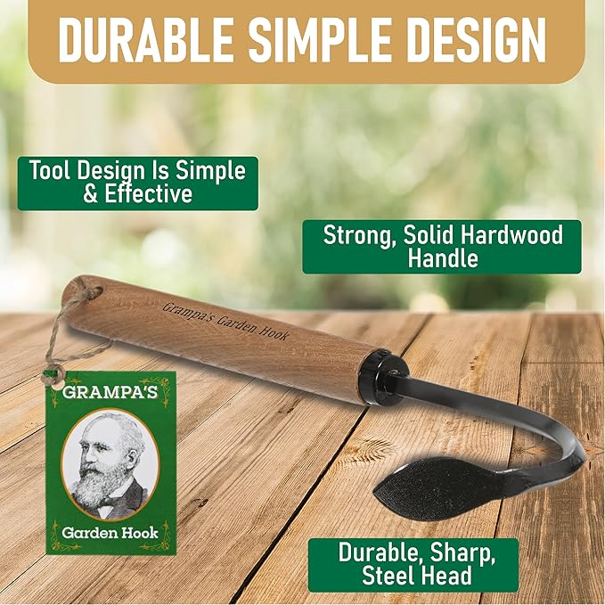 Grampa's Garden Hook - Weed Puller Tool & Gardening Hand Cultivator - Versatile Tool That Functions as a Cultivator, Hand Tiller, Weeder, & Edging Tool - Lightweight & Durable to Use