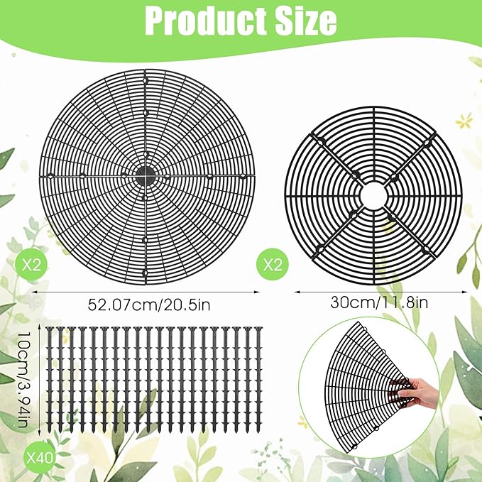 4 Pcs Plant Pot Grids, 11.8in and 20.5in Cuttable Grid Flower Pot Covers with 40 Stakes, ABS Plant Flower Protectors, Pet Digging Stoppers for Indoor Outdoor Plants