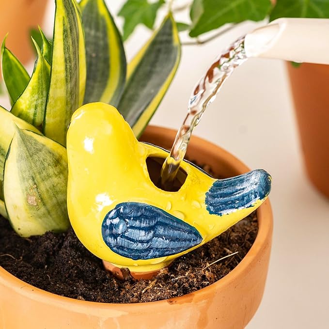 4 Pack Self Watering Bird Shaped Globes, Terracotta Vacation Planters Devices with Slow Release Automatic Watering Spikes, Plant Watering Pots for Indoor and Outdoor Potted Plant