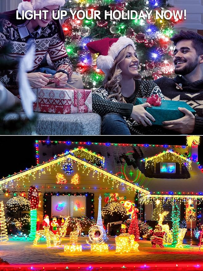 115FT Christmas Lights Warm White/Multicolor, 300 LED Color Changing String Lights Outdoor with Remote Control, 8 Modes Fairy Light Plug in Waterproof for Bedroom Party Christmas Tree Wedding