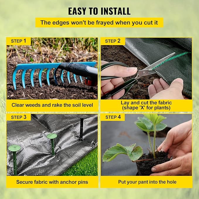 VEVOR Weed Fabric Barrier Heavy Duty, 4x300FT 5.8oz Weed Blocker Fabric, Woven Landscape Fabric, Garden Fabric Weed Barrier, Weed Control Fabric Ground Cover, Geotextile Fabric, Gardening Mat, Black