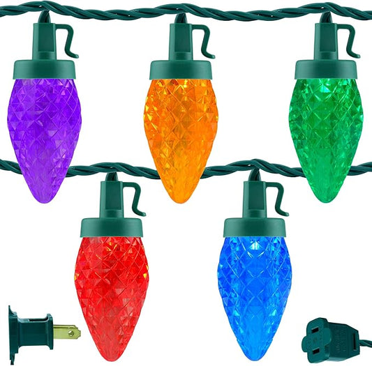 YULETIME Multicolor C9 Strawberry LED Christmas Lights, 68 ft 100 Count 8" Spacing Waterproof Holiday String Light (Multicolor - C9)