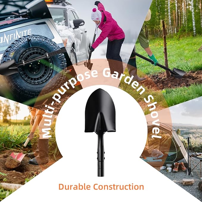 Small Shovel for Digging with Metal Handle, 43.7 Inch Heavy Duty Garden Shovel, Trench Shovels Ideal for Digging Gardening Trenching Planting Camping Transferring Scooping, Black