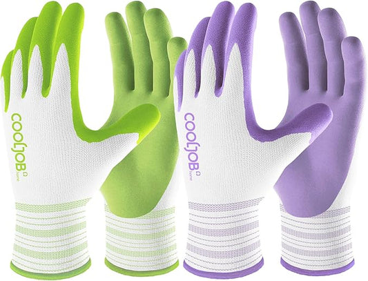 COOLJOB 6 Pairs Gardening Gloves for Women Ladies, Breathable Rubber Coated for Yard Garden, Outdoor Indoor Protective Work, Medium Size, Lavender Purple & Apple Green