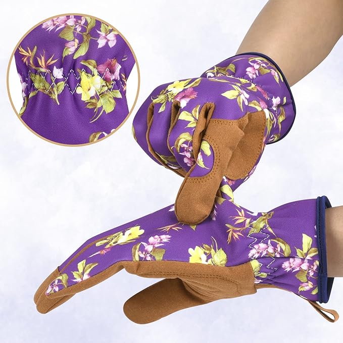 Womens Gardening Weeding Working Gloves, Leather Garden Glove for Women Thorn Proof No Stab for Digging, Planting,Pruning