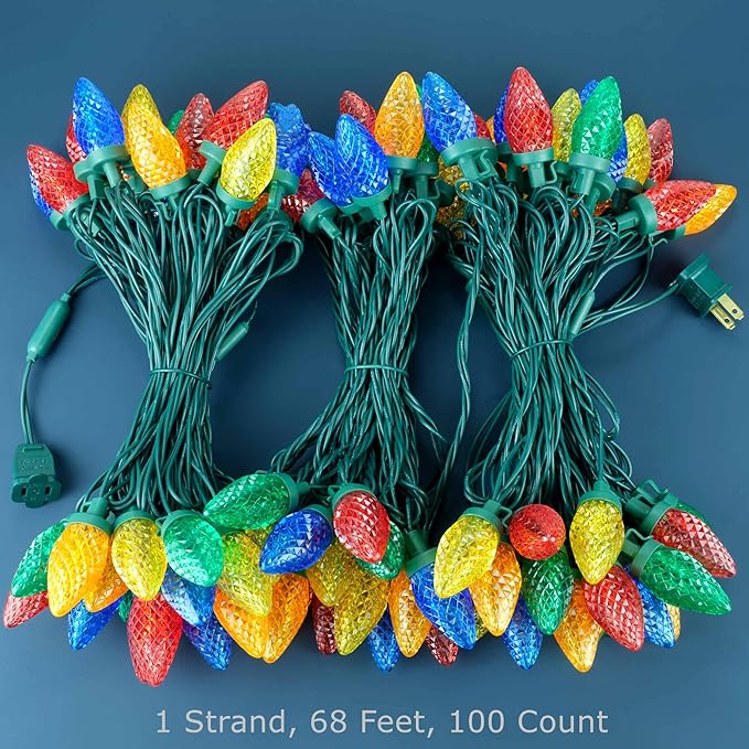 YULETIME Multicolor C9 Strawberry LED Christmas Lights, 68 ft 100 Count 8" Spacing Waterproof Holiday String Light (Multicolor - C9)