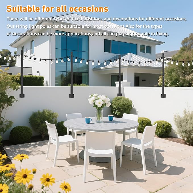 zoegi 8 Pack 2.8FT String Light Poles,Light Poles for Outside Lights with Fork,Outdoor Brackets Hanging Lights,Metal Stand for Deck Patio,Backyard,Wedding,Deck,Party