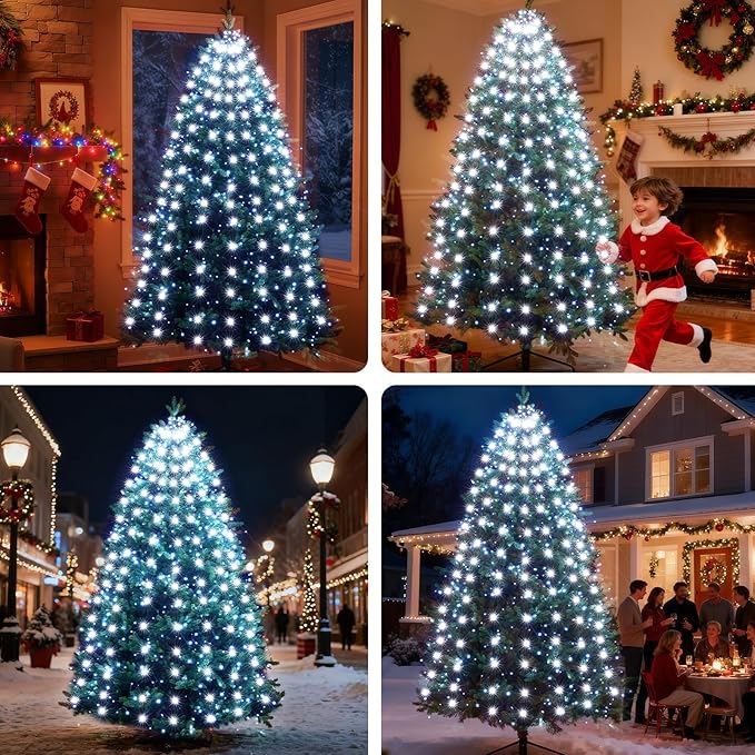 Christmas Tree Lights Christmas Lights Outdoor Indoor White 400Led 10 Lines with 8 Light Modes, Timer and Remote Control, Waterfall Tree Lights for Wedding Home Party 6Ft-9Ft Xmas Tree Decorations