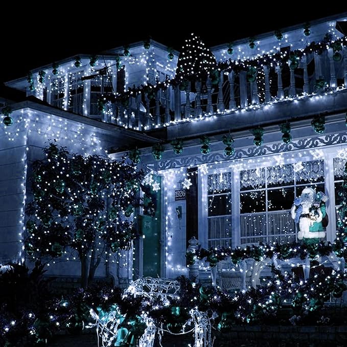TW SHINE Christmas Lights, 200 LED 66FT Outdoor Christmas Lights Plug in with 8 Modes, Waterproof Light Outdoor, Indoor Xmas Decorations for Party Yard House Decor, White