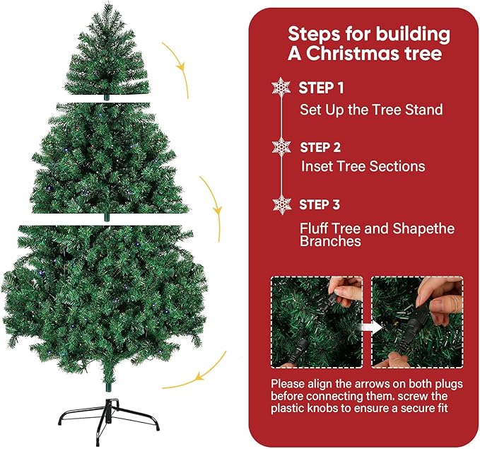 Northroad 6ft Pre-lit Artificial Christmas Tree, Prelit Xmas Tree w/1000 Branch Tips & 350 UL Listed Lights with Remote Control,Timer for Xmas Decoration,Green