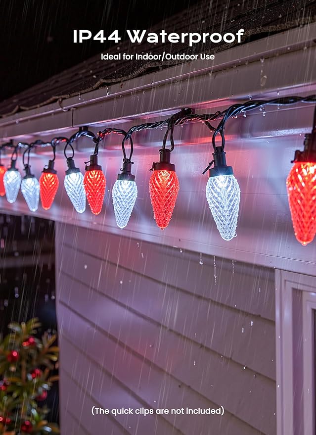C9 Christmas Lights Outdoor, 100 FT 150 LED Connectable C9 String Lights with 8 Modes and Timer Xmas Tree Patio Roofline Garden Yard Holiday Party Indoor Outdoor Decoration, Red and White