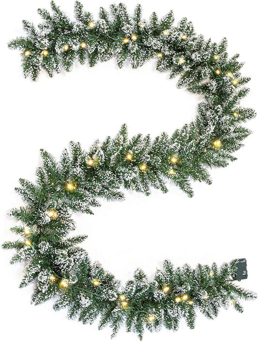 WBHome Pre-lit 9 Feet/106 Inch Christmas Garland with 100 LED Lights Holiday Decorations, Battery Operated (Batteries NOT Included)