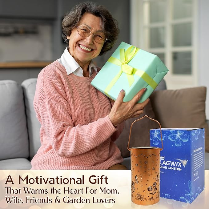 FLAGWIX Christmas Butterfly Gifts for Women Men - Solar Lanterns Outdoor Waterproof, Garden Decor for Outside - Motivational Birthday Gifts for Mom Grandma, Decorative Lantern for Garden Yard Patio
