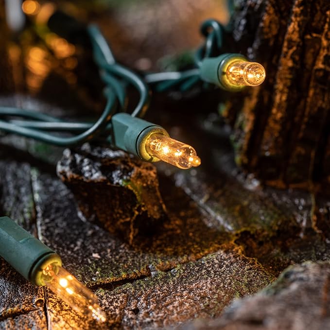 YULETIME 200 Clear Christmas Lights with Green Wire, Pack of 2 Strands of 21 ft 100 Count UL Certified Incandescent Mini String Light (Clear - Green Wire)