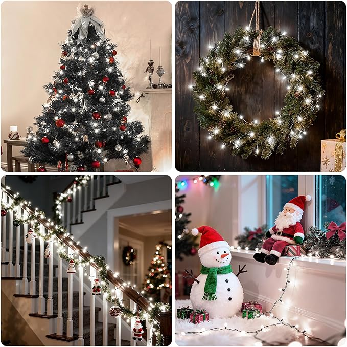 Christmas Lights 66ft 200 LED Battery Operated String Lights with Timer Memory Function or Battery Powered Waterproof Fairy Light for Indoor Outdoor Decoration