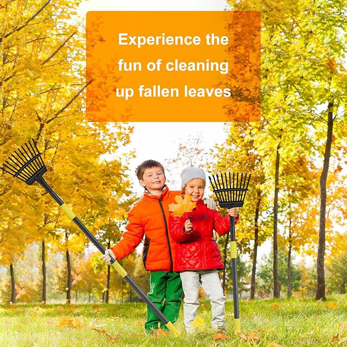 60" Leaf Rake- 11 Metal Tines 8.5" Wide- Small Leaves Rakes for Gardening- Adjustable Metal Leaf Rake for Picking Leaves,Grass Clippings Garbage