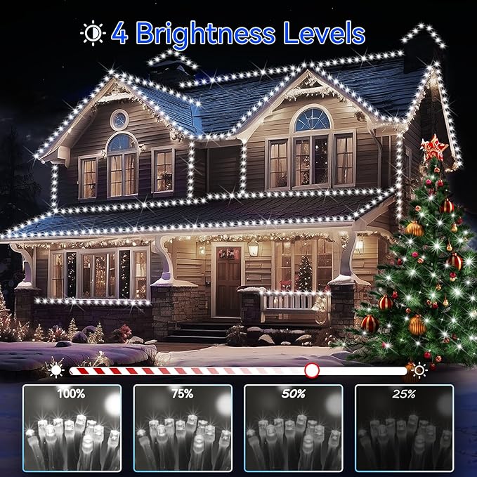 Hezbjiti 2 Pack 1000 LED 403 FT Christmas String Lights Outdoor, 8 Lighting Modes IP44 Waterproof Fairy Lights with Timer and Dimmable Function for Party Tree Decorations Cold White, Clear Wire