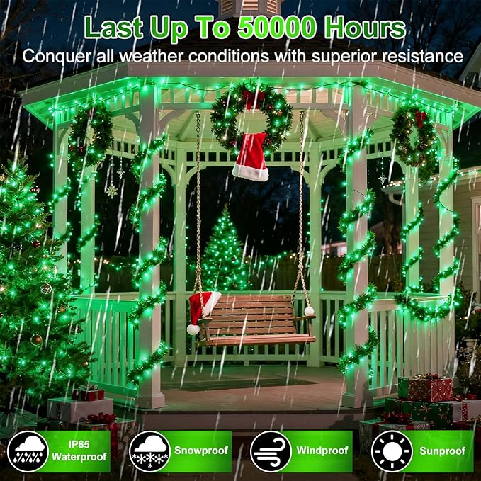 340 LED 90FT Christmas String Lights Outdoor, 12 Pro Modes and Timer Memory & Brightness, Plug in Outdoor Waterproof Clear Wire Twinkle Light for for Xmas Yard Tree Wedding Party Decor (Green)