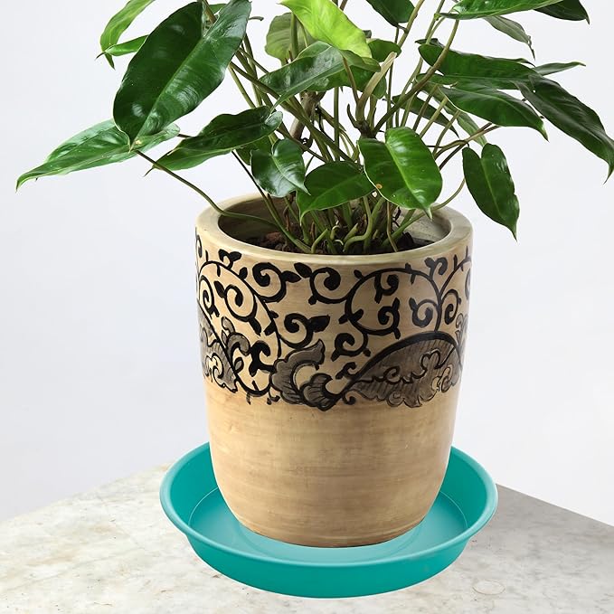 6 Pack of 10 inch Plant Saucer Blue, Heavy Duty Plastic Plant Saucer 10 inch Round, Flower Plant Saucers for Indoors, Plant Trays for Planter 8"/9"/10" (10", Teal)