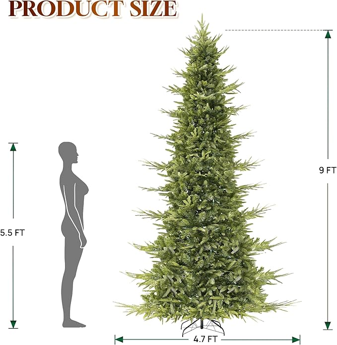 HOLLO STAR 9 ft Prelit Pencil Christmas Tree with 600 LED Lights, App Control, Aspen Artificial Christmas Tree, Multi-Color RGBW Lights, 2519 PE & PVC Branch Tips, Skinny Xmas Tree, for Home, Party