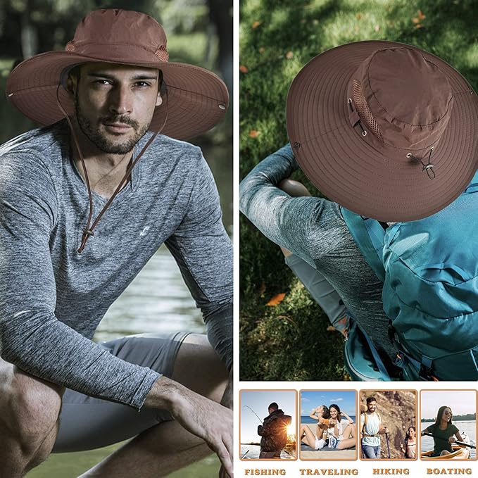 Wide Brim Fishing Sun Hat for Men Women, UPF 50+ Waterproof Bucket Boonie Hat Hiking Camping Safari Garden Beach