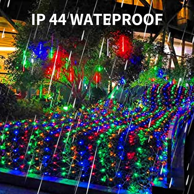 Dazzle Bright Christmas 200 LED Net Lights, 9.8 FT x 6.6 FT Connectable Mesh Lights Clear Wire with 8 Lighting Modes, Christmas Decorations for Indoor Outdoor Bush Yard Garden Decor (Multi-Colored)