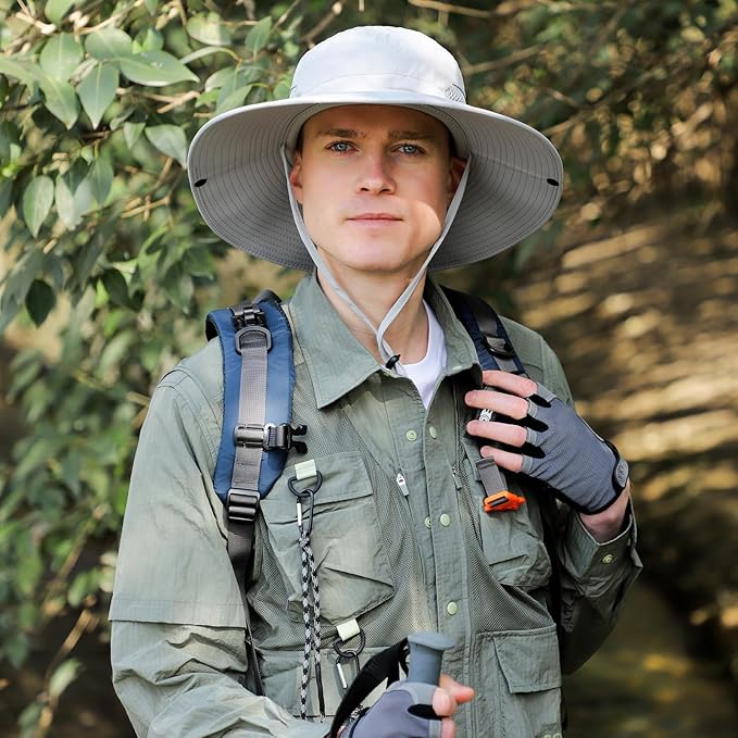 Wide Brim Sun Hat for Men Women UV Protection Ventilated Outdoor Bucket Fishing Hats Packable for Safari Hiking