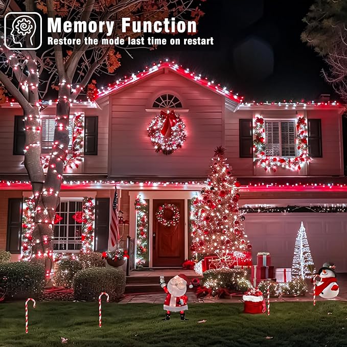 66FT 200 LED Christmas Lights Outdoor, Plug in Christmas String Lights Indoor, Waterproof & 8 Modes & Timer Function, Connectable Fairy Twinkle Light for Bedroom Classroom Wedding Decor, Red White