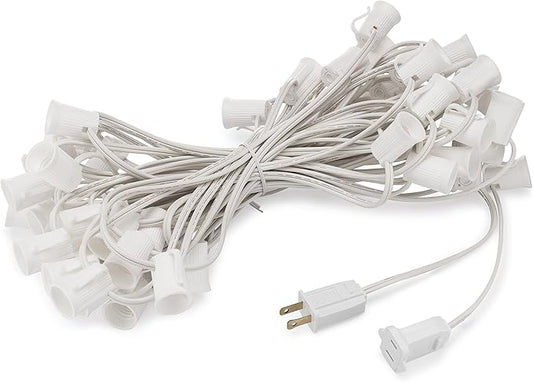 HLO Lighting C9 Light Stringer | Thick Commercial Grade SPT-2 Wire | for Use with C9 String Lights | 12" Socket Spacing | 50-Foot White Wire