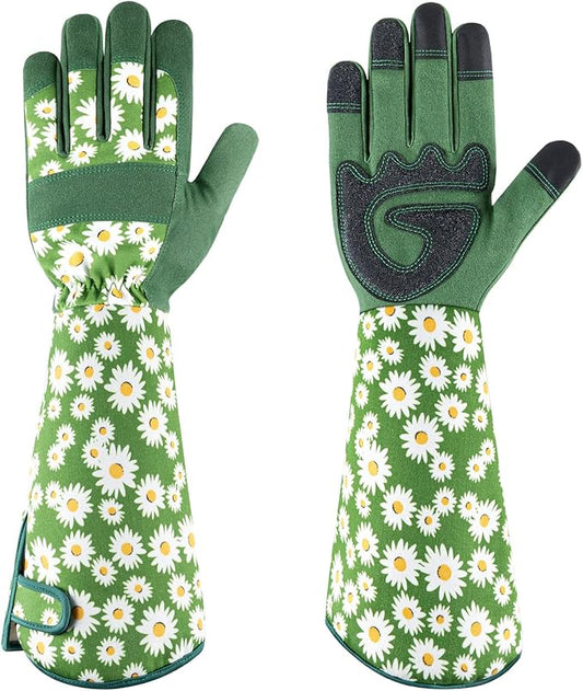 Gardening Gloves for Women Rose Pruning Thorn Proof Breathable Touchscreen Garden Gloves Long Forearm Protection Gauntlet Adjustable Flexible Working Gloves(Green, M)